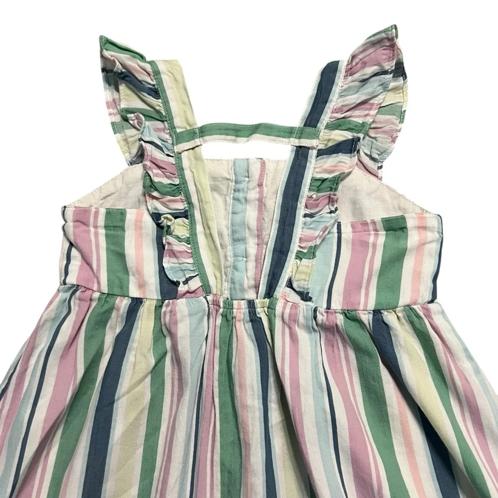 RuffleButts 5Y Charmed Stripe Flutter Button Frony Dress